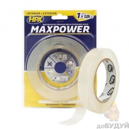 Скотч двосторонній HPX MAXPOWER 19мм х 5м прозорий 